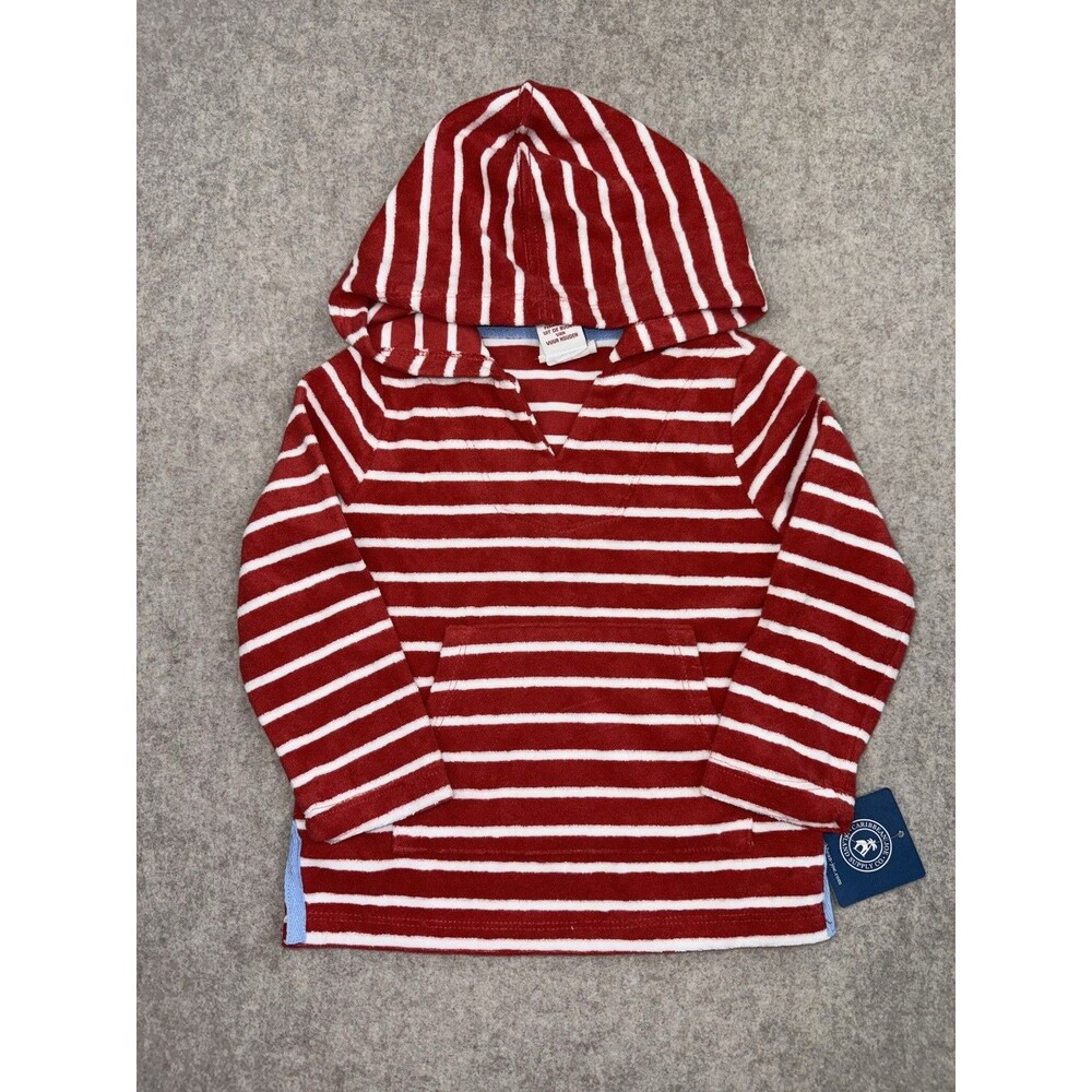 Caribbean Joe Kids Long Sleeve Hoodie Terry Cloth Red White Stripe 3T NWT